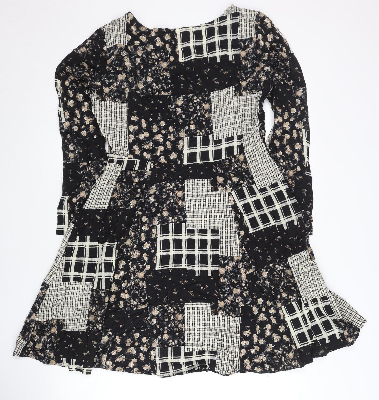 M Collection Womens Black Beige Patchwork Floral Knee Dress M