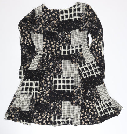 M Collection Womens Black Beige Patchwork Floral Knee Dress M