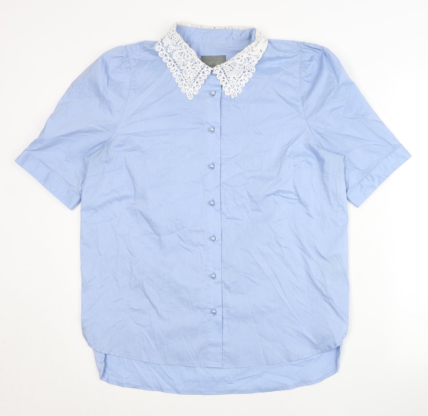 Womens UK Size M CULTURE Blue Classic Button-Up