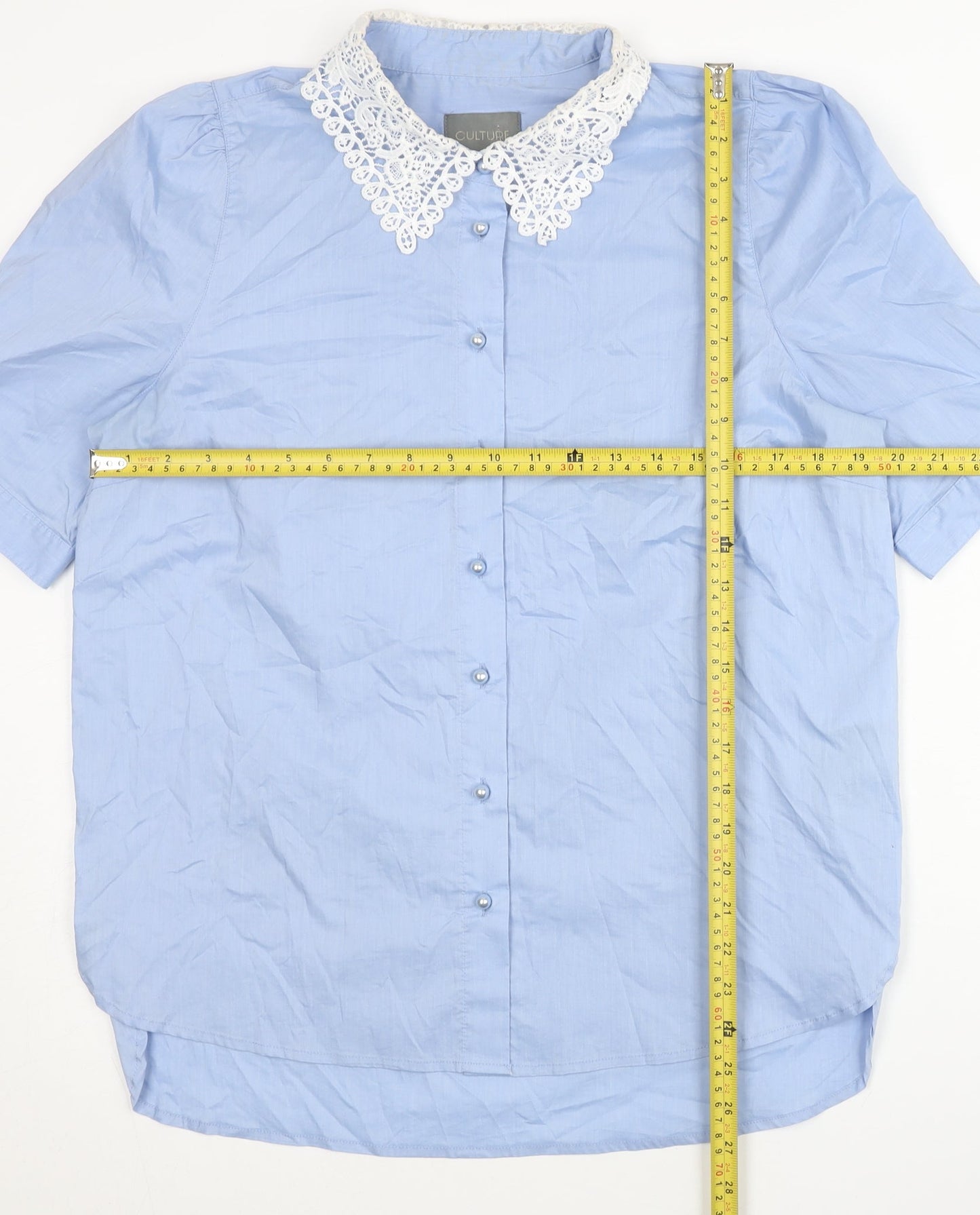 Womens UK Size M CULTURE Blue Classic Button-Up