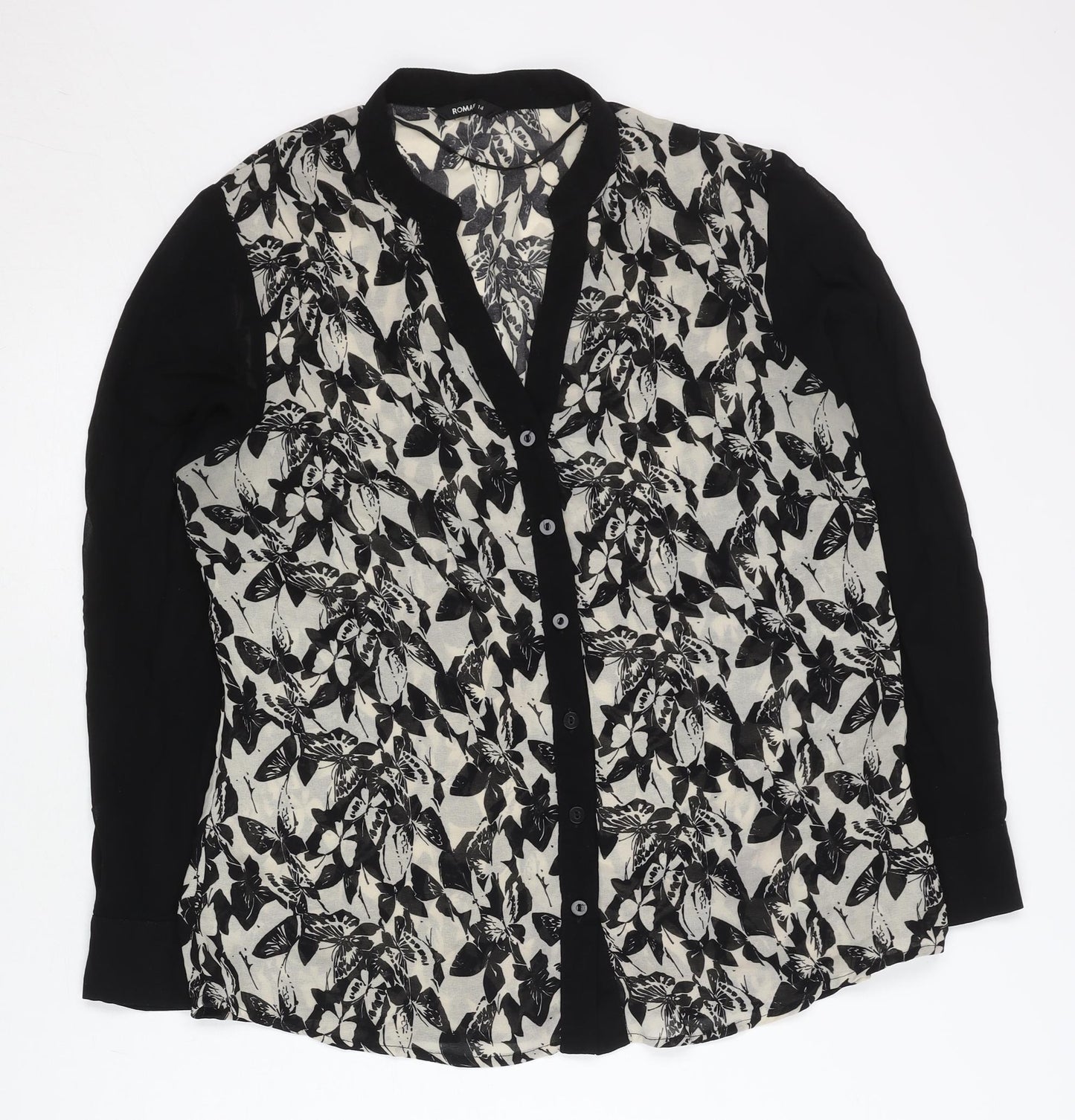 Womens UK Size 14 Roman Black Basic Button-Up