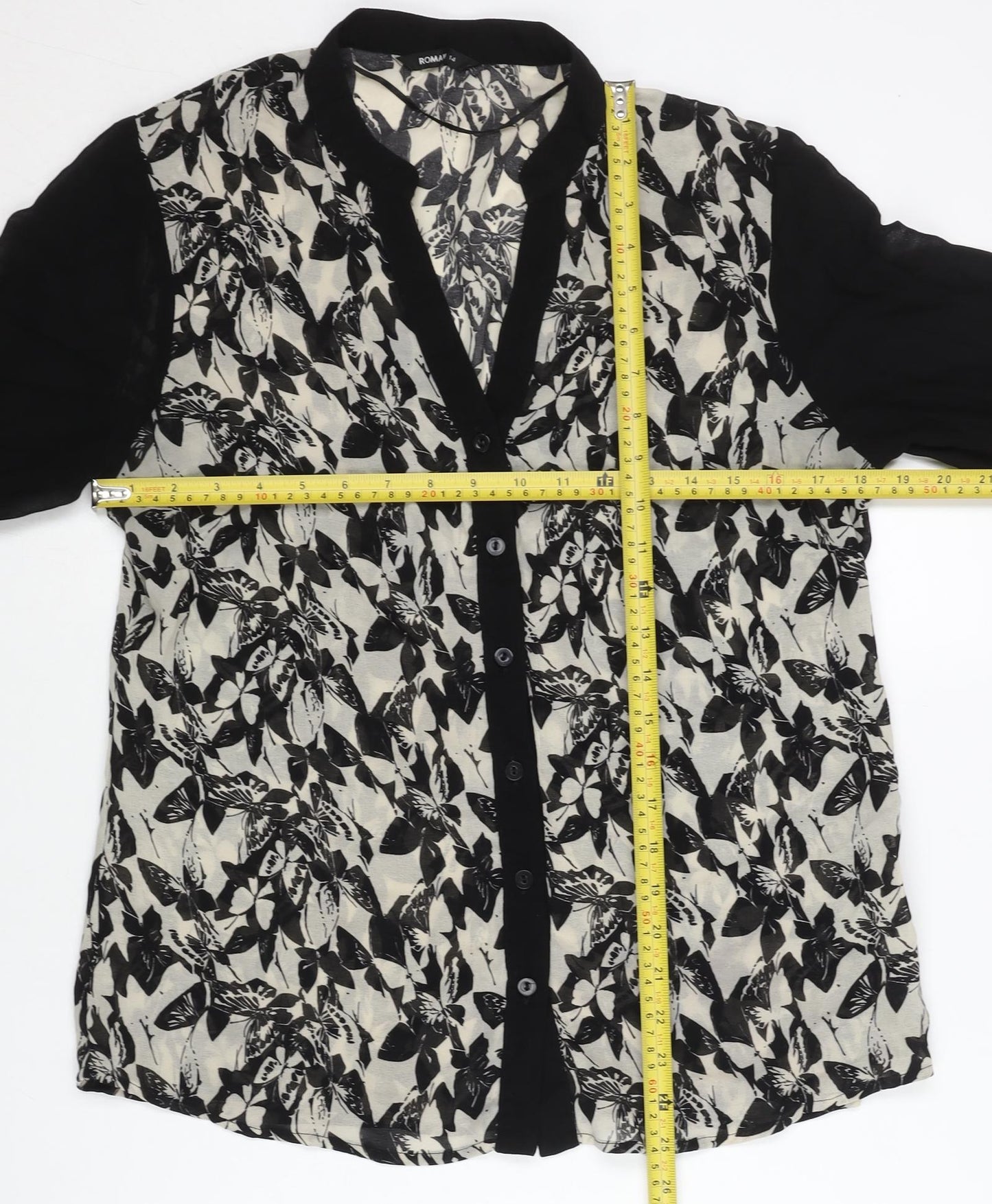 Womens UK Size 14 Roman Black Basic Button-Up