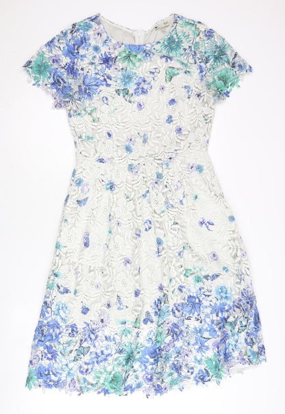 Yumi Women’s Multicoloured Floral Lace Knee Length Fit & Flare Dress UK 12