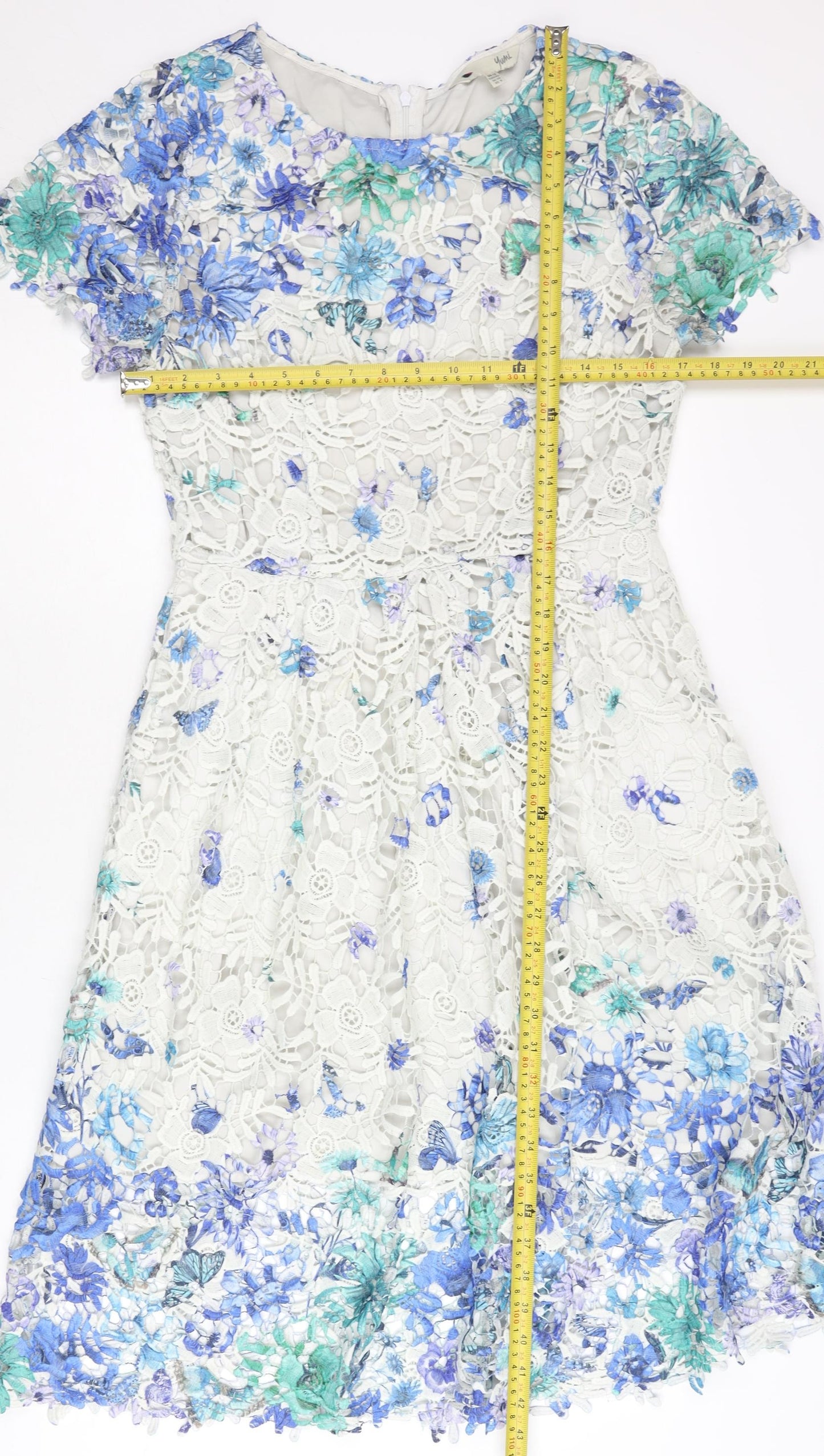 Yumi Women’s Multicoloured Floral Lace Knee Length Fit & Flare Dress UK 12