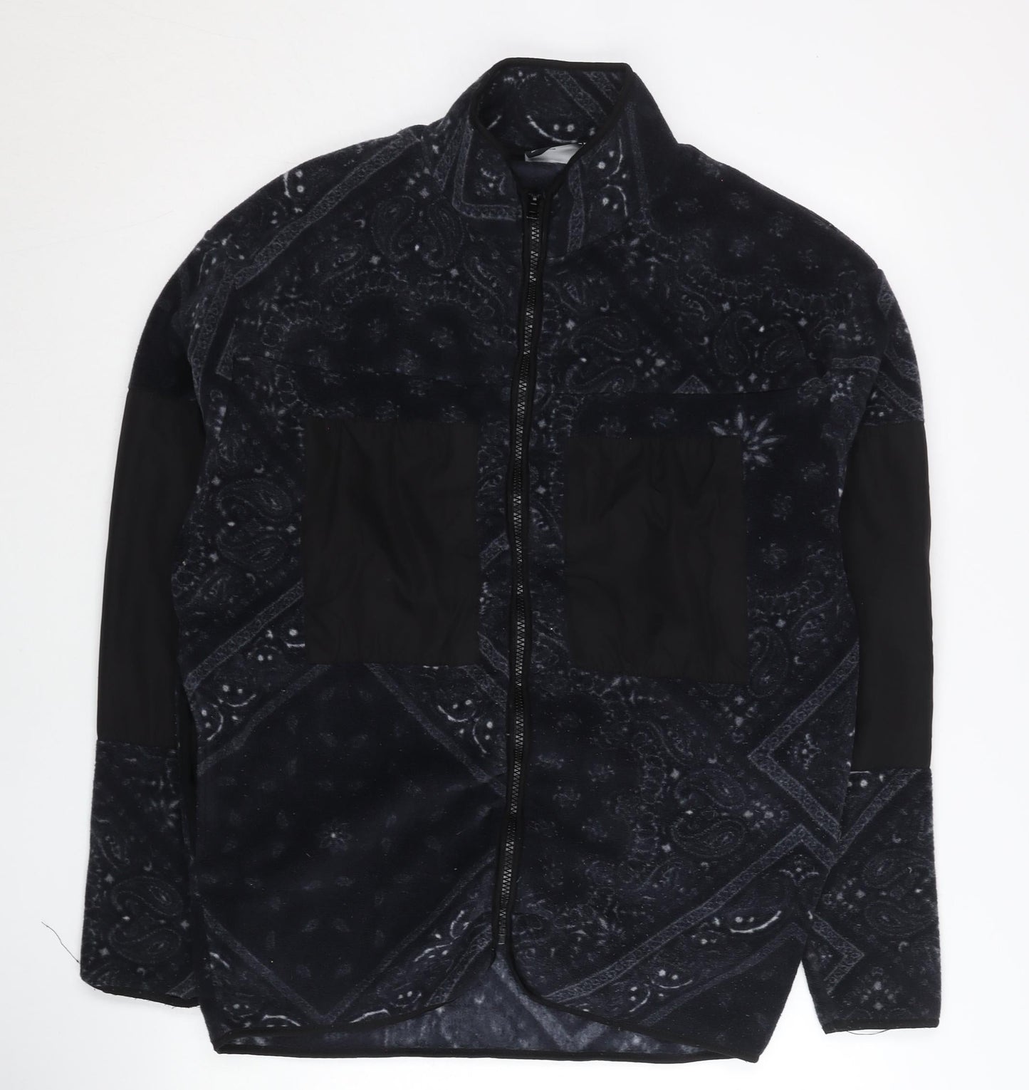 ASOS DESIGN Men’s Black Paisley Fleece Jacket Small Regular Zip