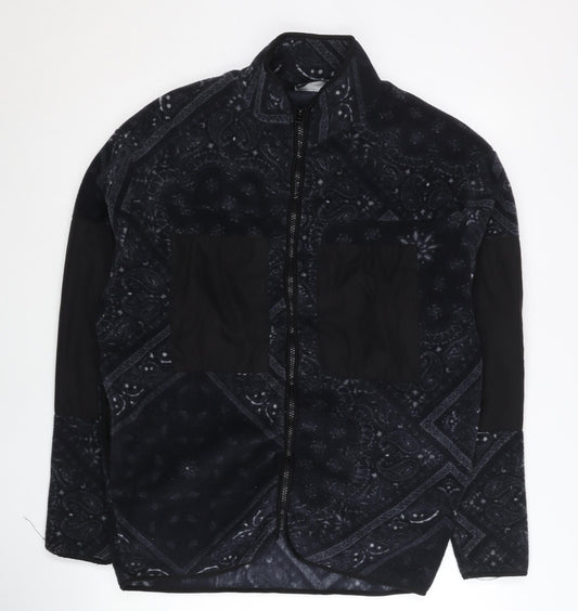 ASOS DESIGN Men’s Black Paisley Fleece Jacket Small Regular Zip