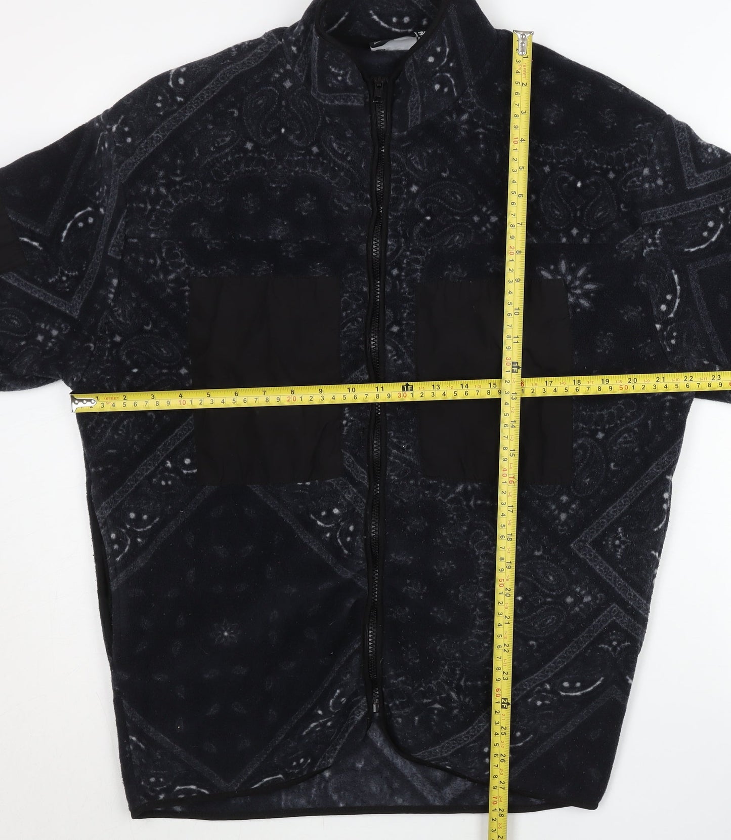 ASOS DESIGN Men’s Black Paisley Fleece Jacket Small Regular Zip