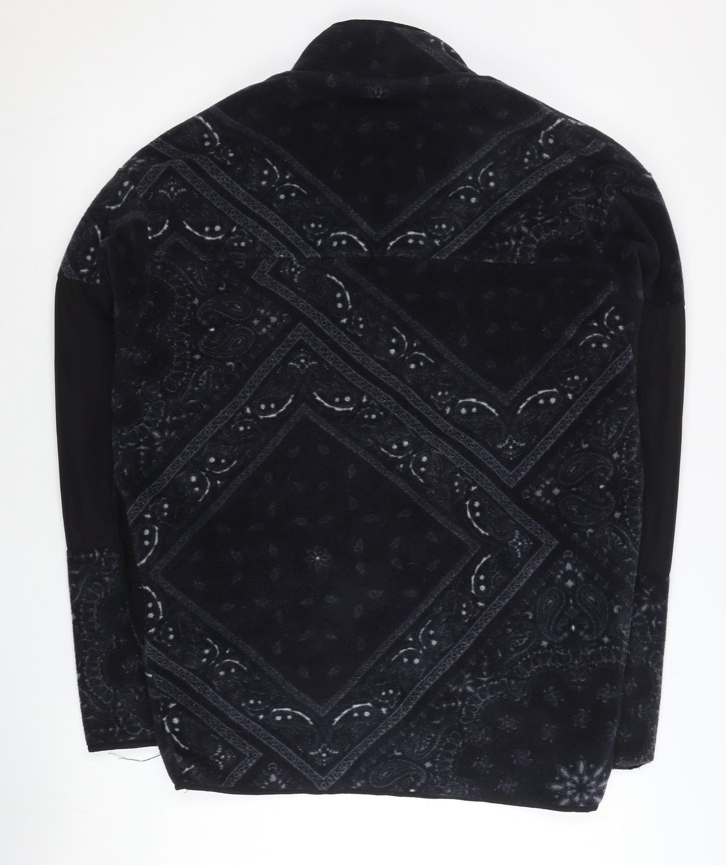 ASOS DESIGN Men’s Black Paisley Fleece Jacket Small Regular Zip