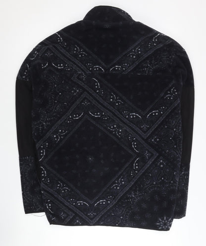 ASOS DESIGN Men’s Black Paisley Fleece Jacket Small Regular Zip