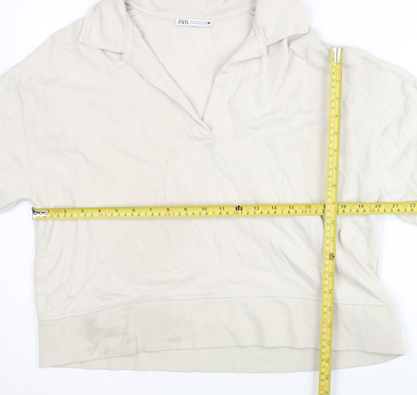 Zara Women Beige Collared Pullover Sweatshirt Size S