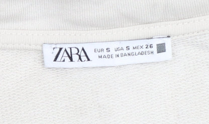 Zara Women Beige Collared Pullover Sweatshirt Size S