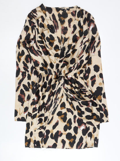 I Saw It First Women Beige Leopard Print Size 10 Wrap Dress