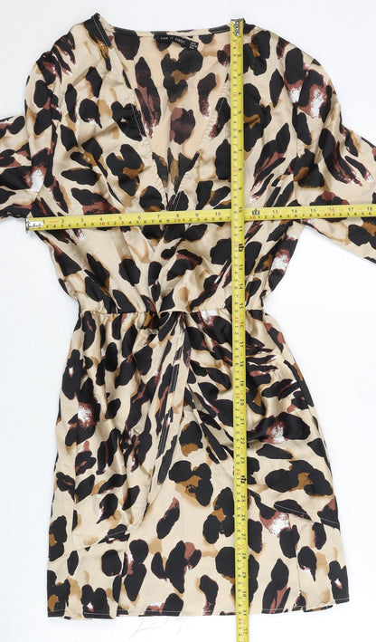 I Saw It First Women Beige Leopard Print Size 10 Wrap Dress