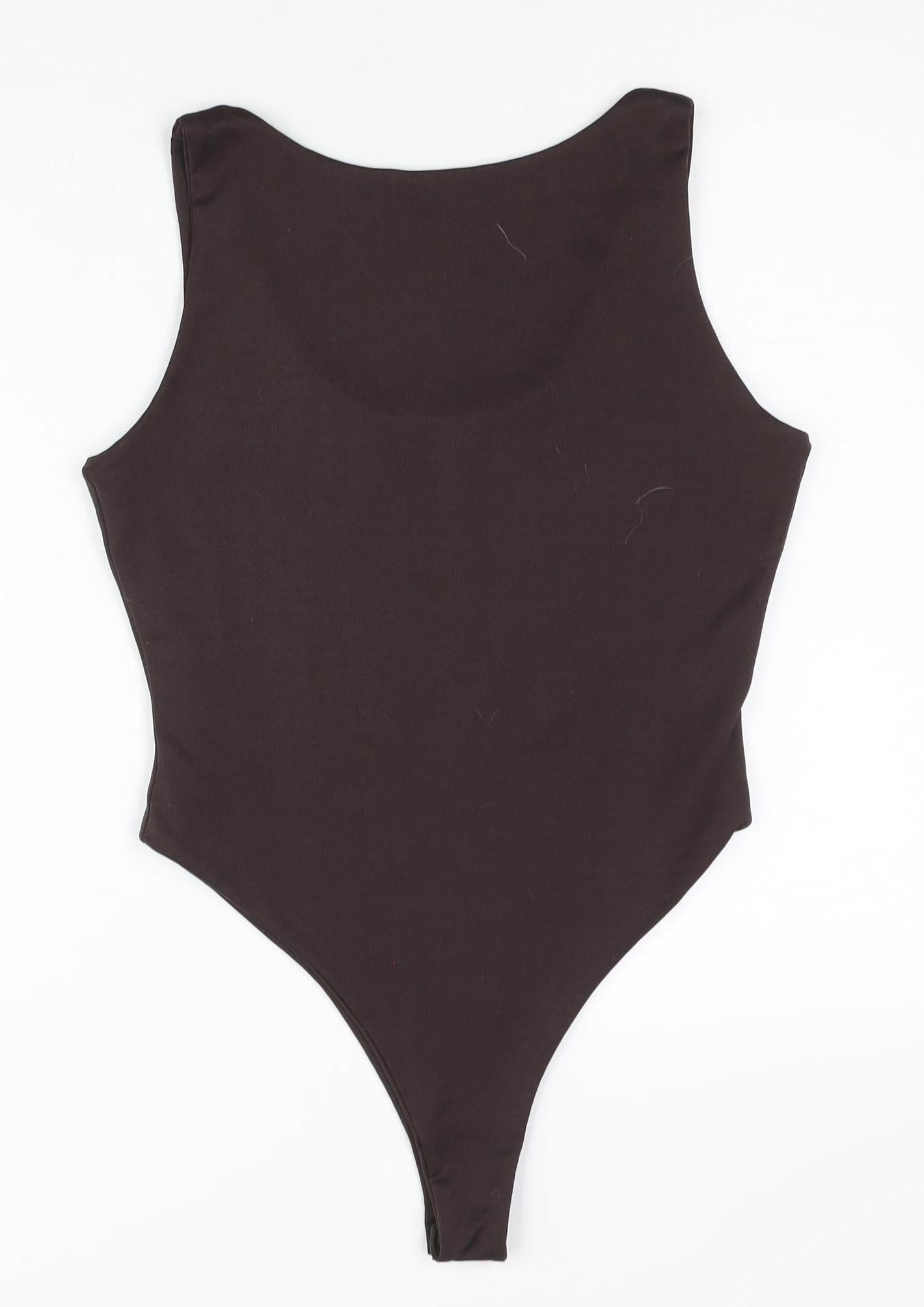 Boohoo Women’s Brown Bodysuit UK 12 Scoop Neck Sleeveless Stretch