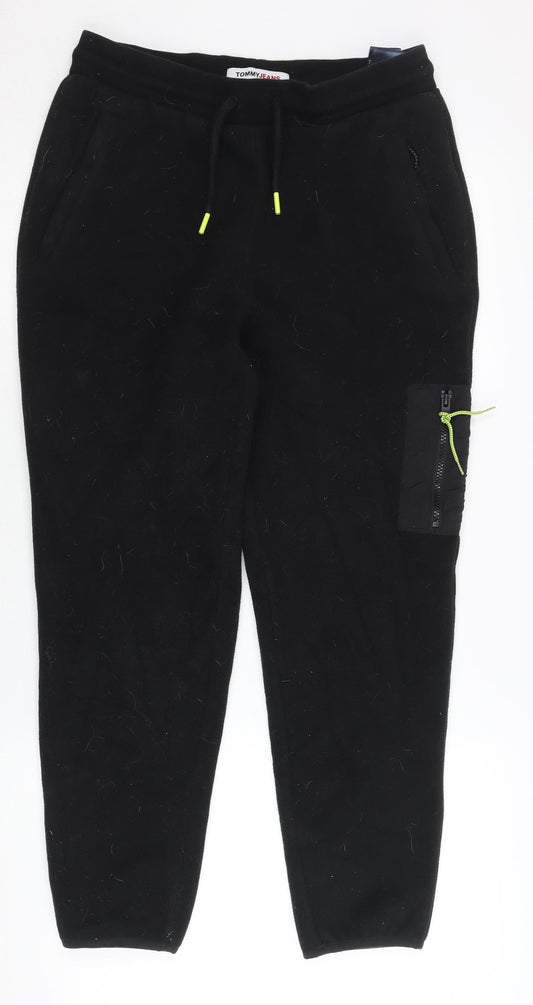 Tommy Jeans Men Black Joggers Size M Fleece Elastic Waist Pockets