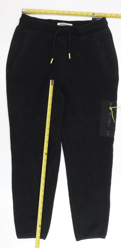 Tommy Jeans Men Black Joggers Size M Fleece Elastic Waist Pockets