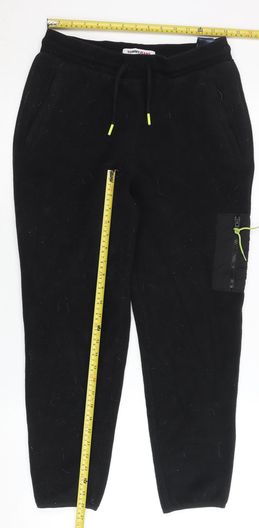 Tommy Jeans Men Black Joggers Size M Fleece Elastic Waist Pockets