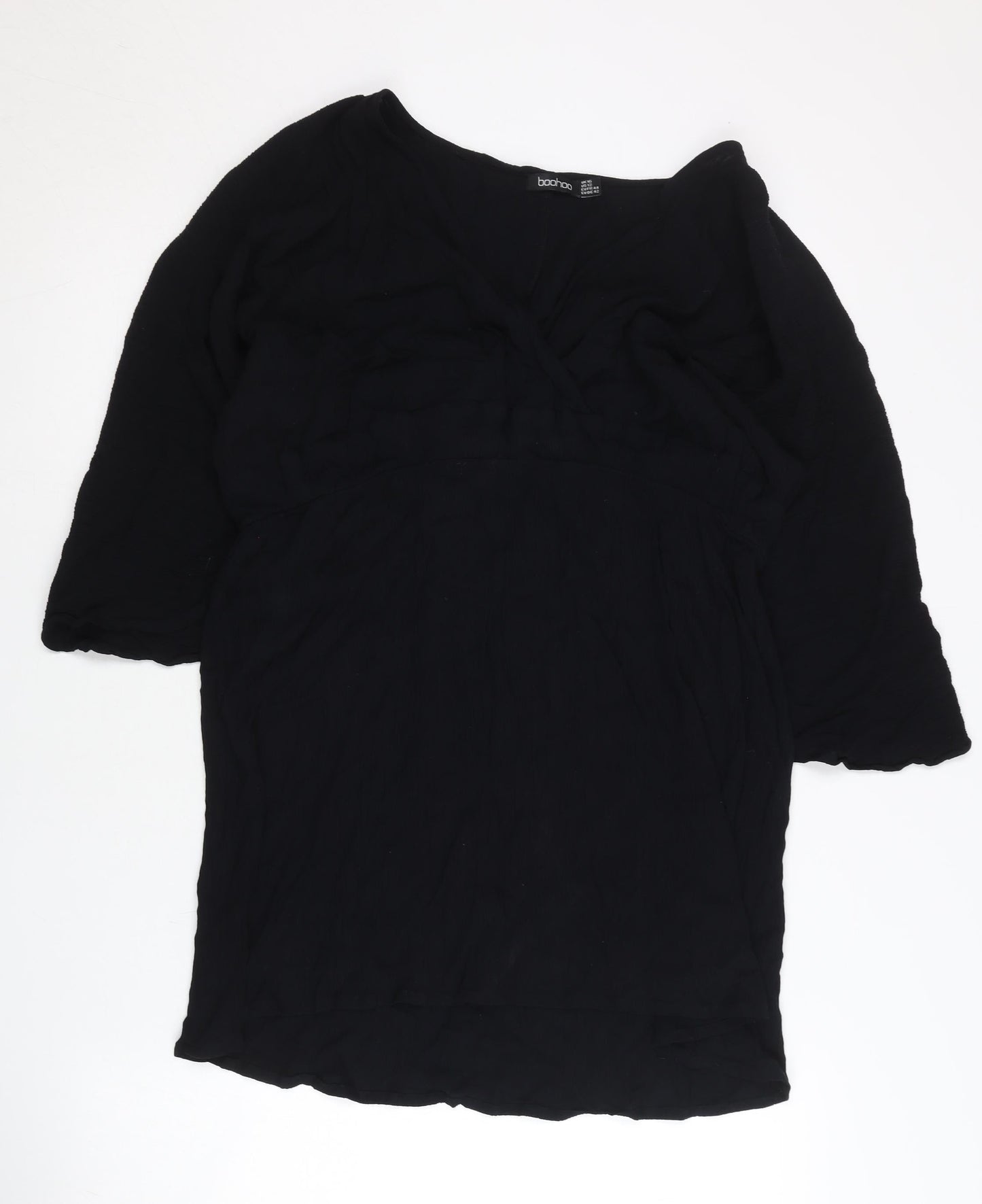 Boohoo Women’s Black Viscose Shift Dress Size 16 3/4 Sleeve V-Neck