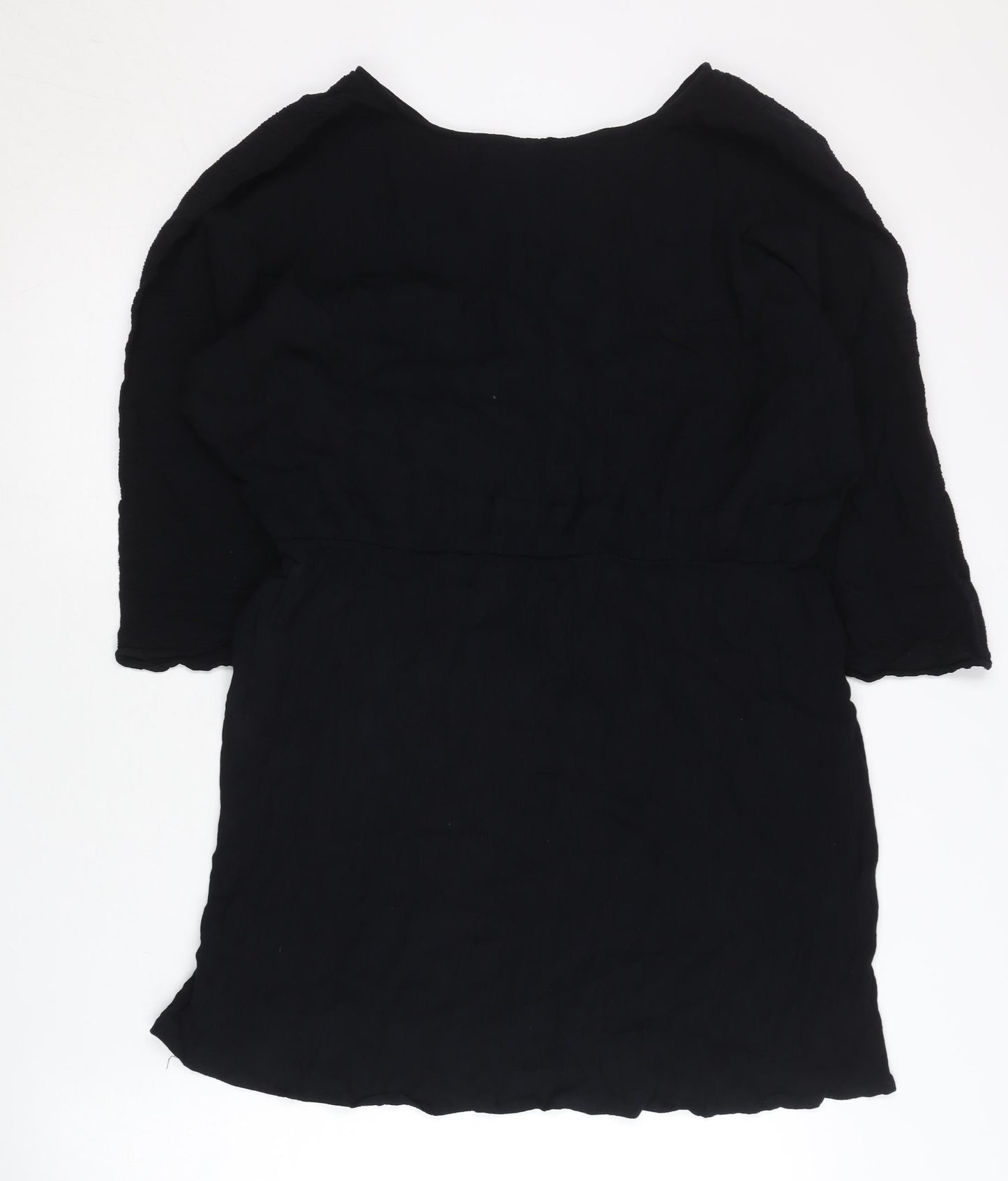 Boohoo Women’s Black Viscose Shift Dress Size 16 3/4 Sleeve V-Neck