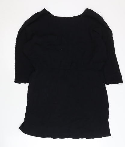 Boohoo Women’s Black Viscose Shift Dress Size 16 3/4 Sleeve V-Neck