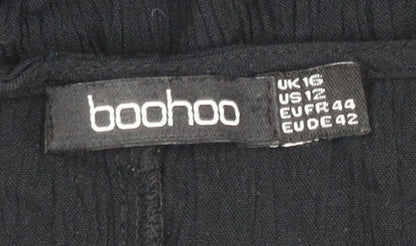 Boohoo Women’s Black Viscose Shift Dress Size 16 3/4 Sleeve V-Neck