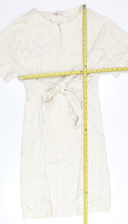 Tu Women Beige Striped Belted Shift Dress Size 20 Knee Length