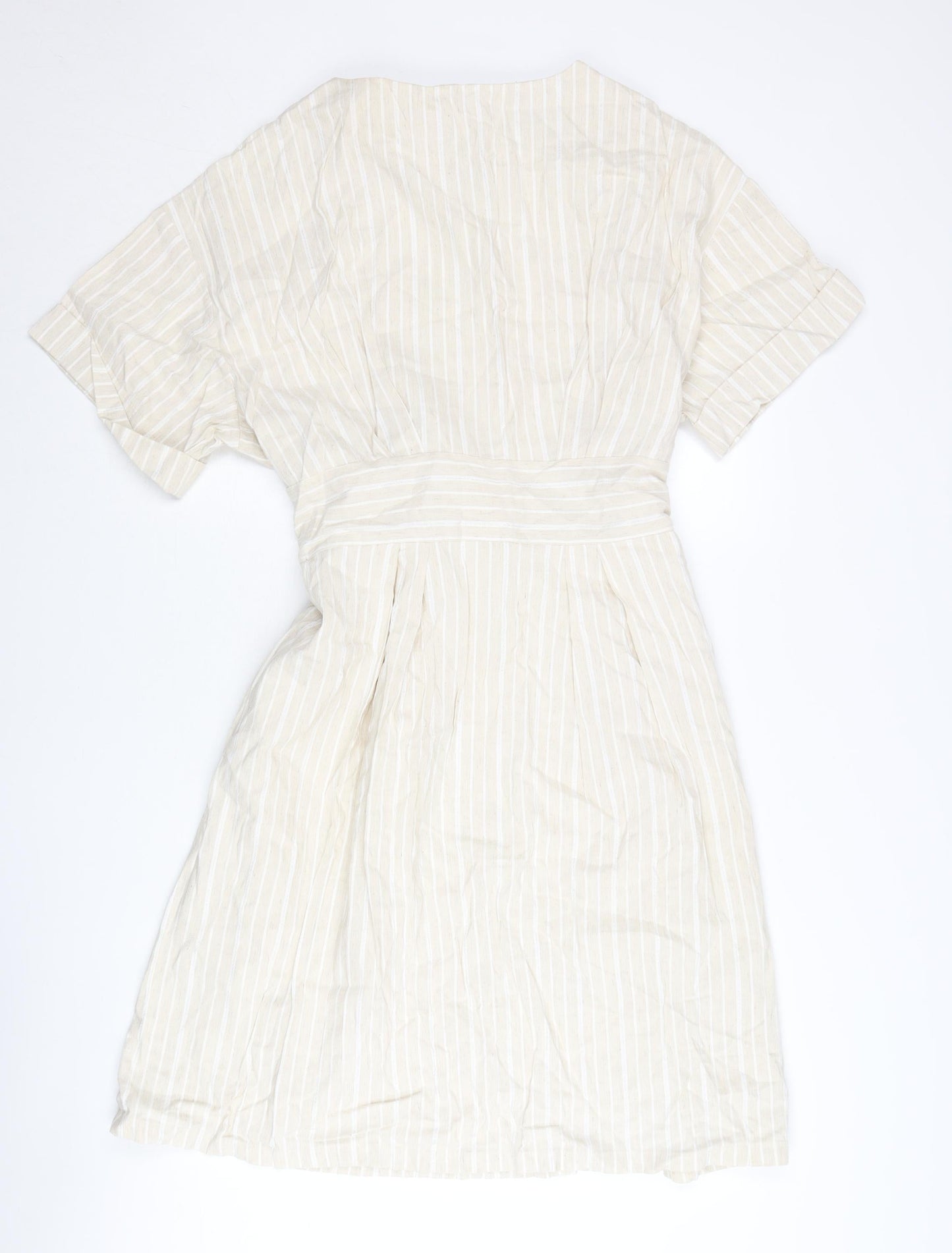 Tu Women Beige Striped Belted Shift Dress Size 20 Knee Length