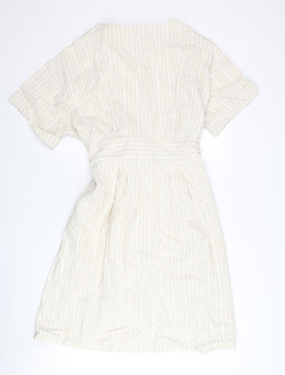 Tu Women Beige Striped Belted Shift Dress Size 20 Knee Length