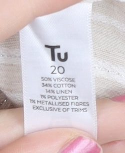 Tu Women Beige Striped Belted Shift Dress Size 20 Knee Length