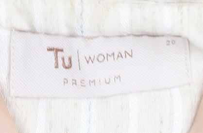 Tu Women Beige Striped Belted Shift Dress Size 20 Knee Length