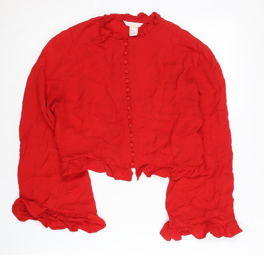Womens UK Size 10 H&M Red Cropped Blouse
