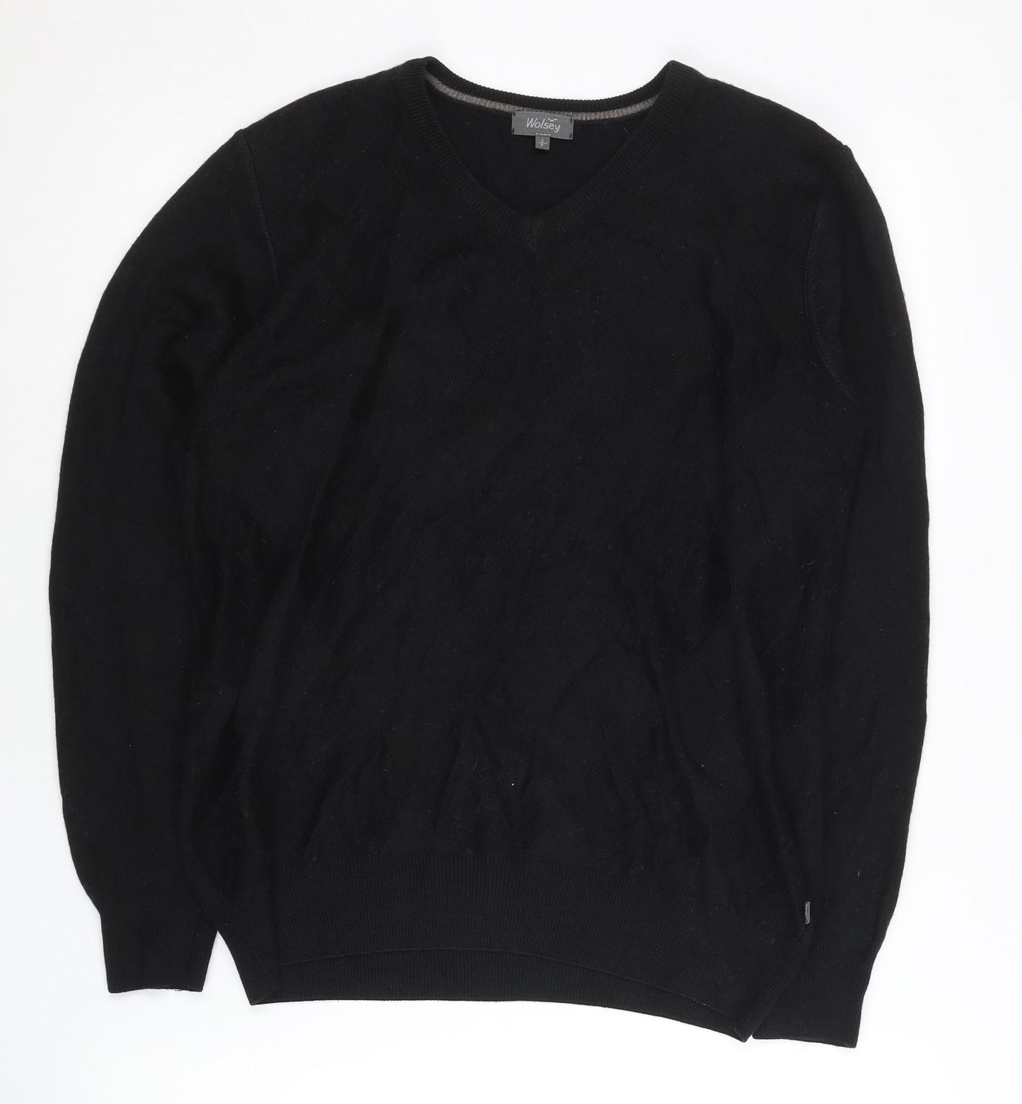 Wolsey Men’s Black Wool Blend V-Neck Pullover Jumper Size S