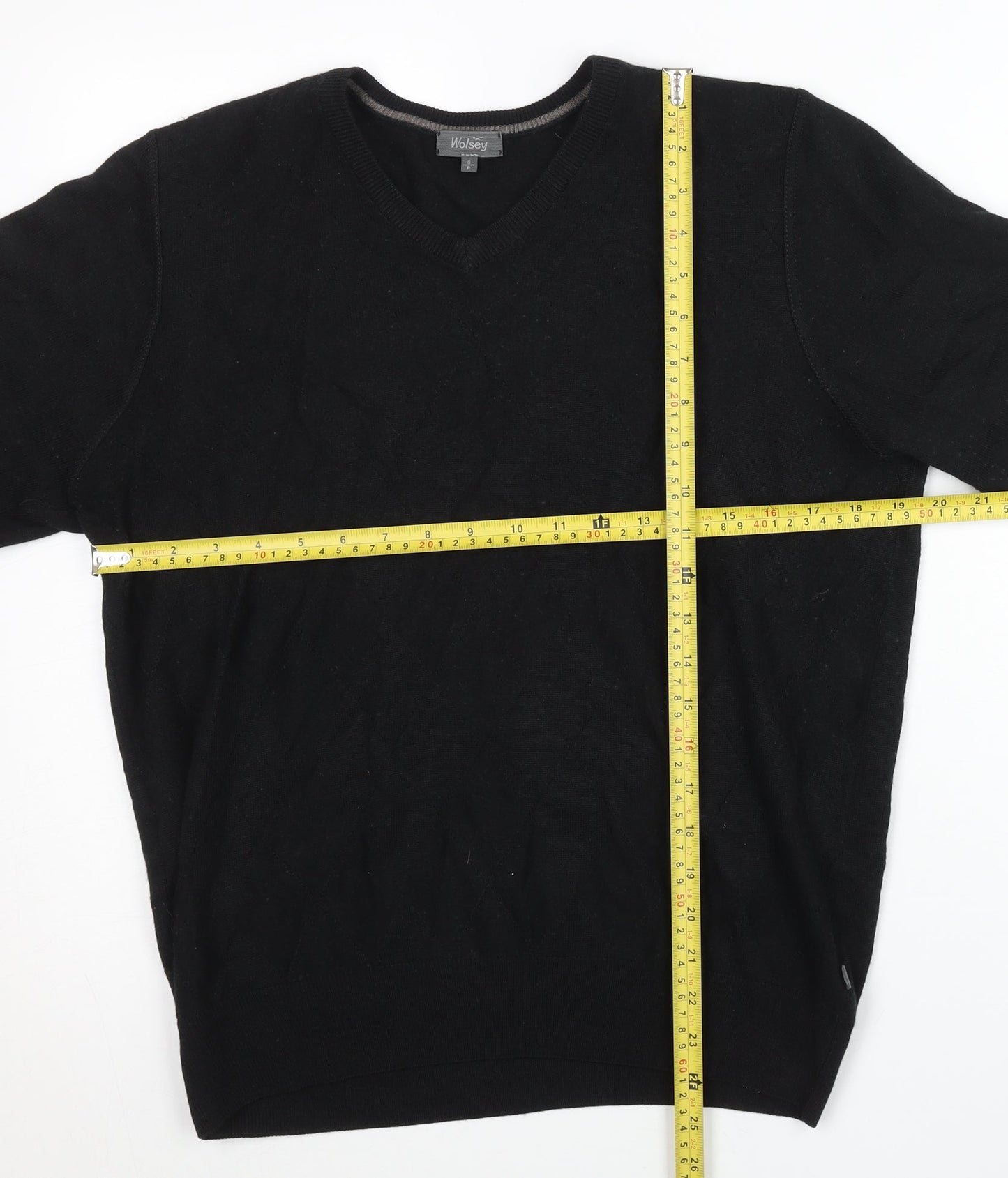 Wolsey Men’s Black Wool Blend V-Neck Pullover Jumper Size S