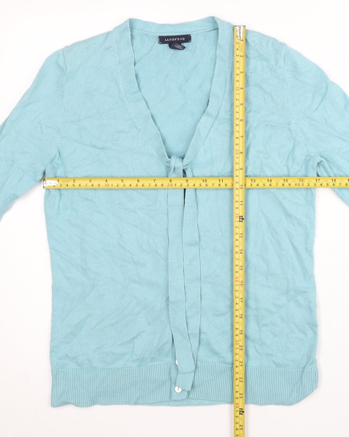 Lands' End Womens Blue M Cardigan V-Neck Cotton Cashmere Knit