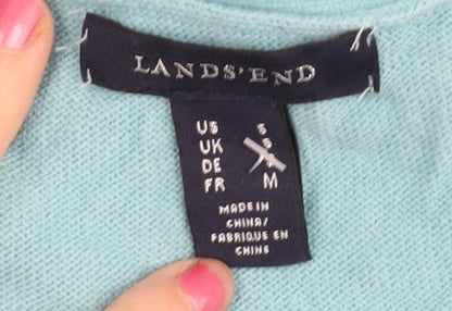 Lands' End Womens Blue M Cardigan V-Neck Cotton Cashmere Knit
