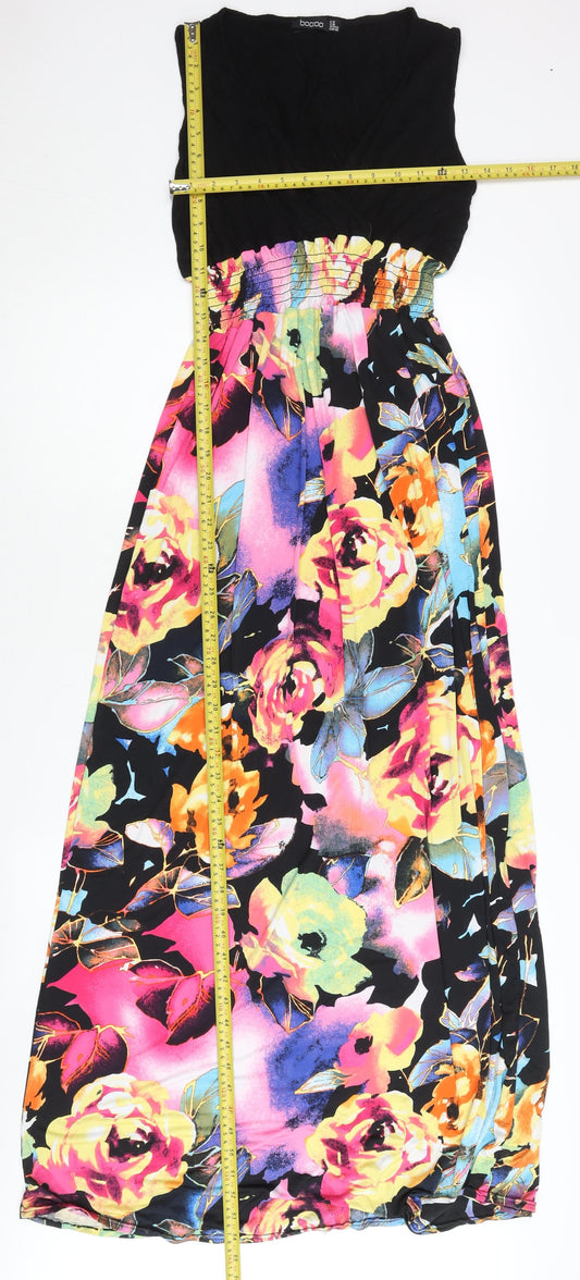 Boohoo Womens Multicoloured Floral Strapless Midi Dress Size 14