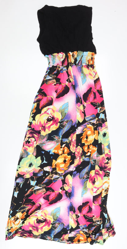 Boohoo Womens Multicoloured Floral Strapless Midi Dress Size 14
