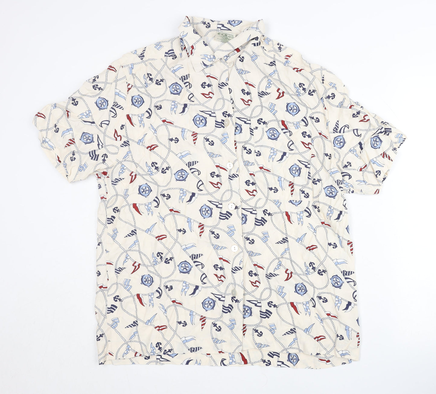 Alexon Women Beige Nautical Print Button-Up Shirt Size 12