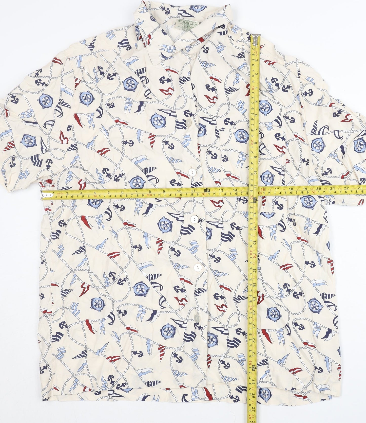 Alexon Women Beige Nautical Print Button-Up Shirt Size 12