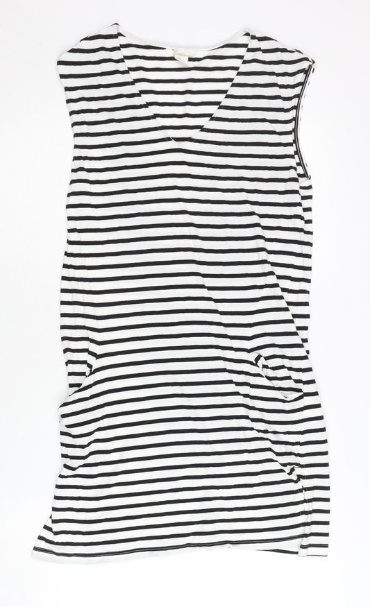 H&M Women’s Black White Striped T-Shirt Dress XS Sleeveless V-Neck