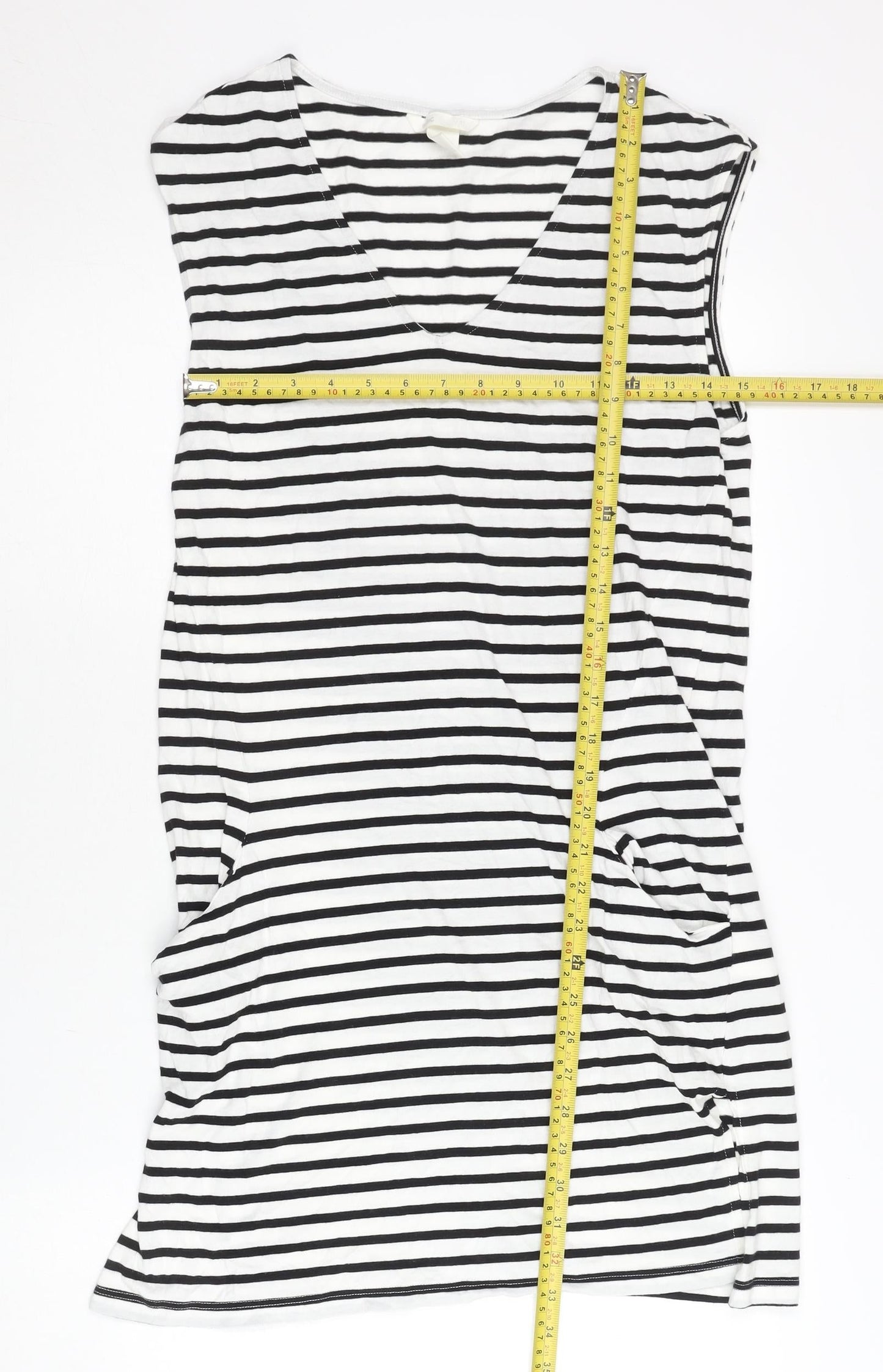 H&M Women’s Black White Striped T-Shirt Dress XS Sleeveless V-Neck
