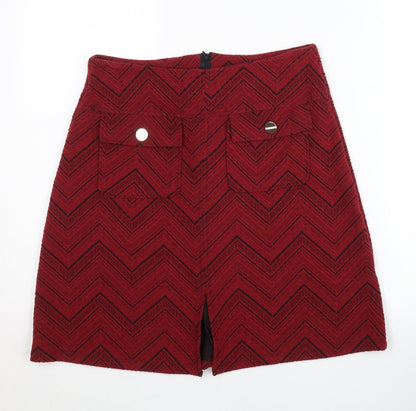 Dorothy Perkins Women's Red A-Line Tweed Mini Skirt Size 10