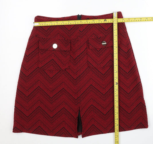 Dorothy Perkins Women's Red A-Line Tweed Mini Skirt Size 10