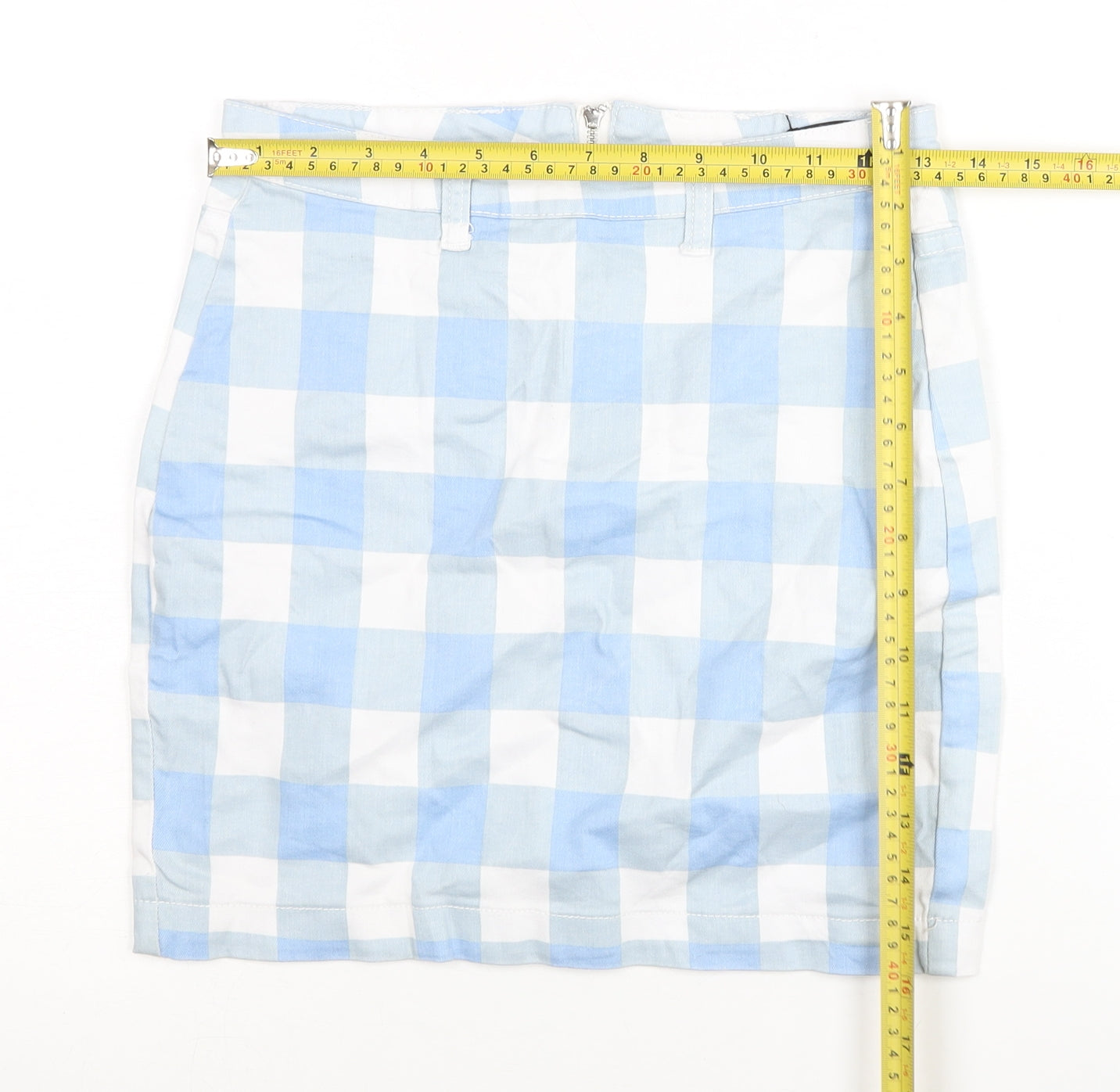 Missguided Women Blue Check Mini Skirt Size 8 Pencil Style