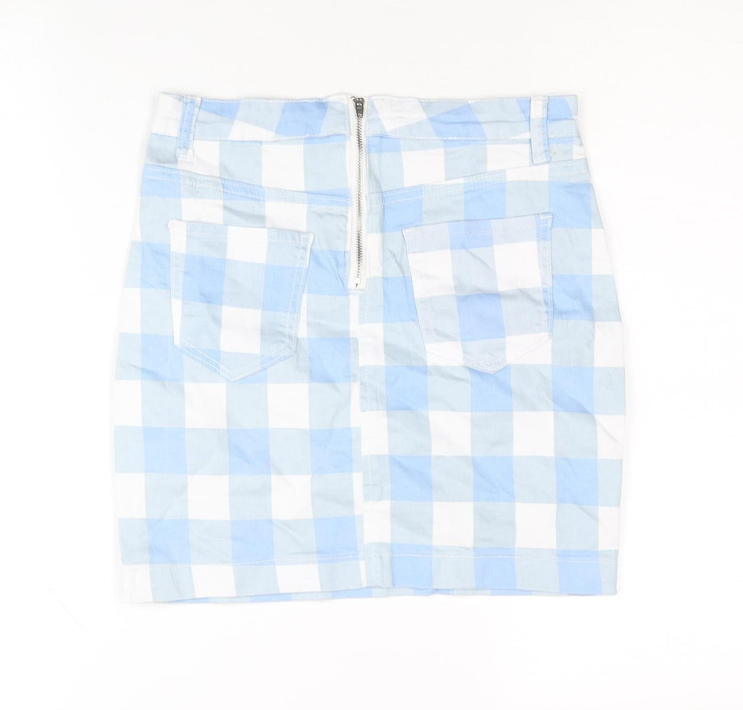 Missguided Women Blue Check Mini Skirt Size 8 Pencil Style