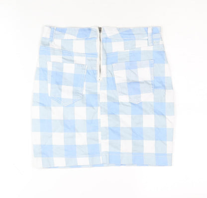 Missguided Women Blue Check Mini Skirt Size 8 Pencil Style