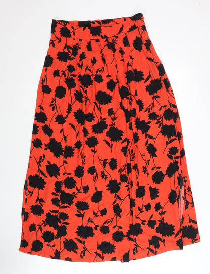 Marks and Spencer Womens Red Floral Midi A-Line Skirt Size 10
