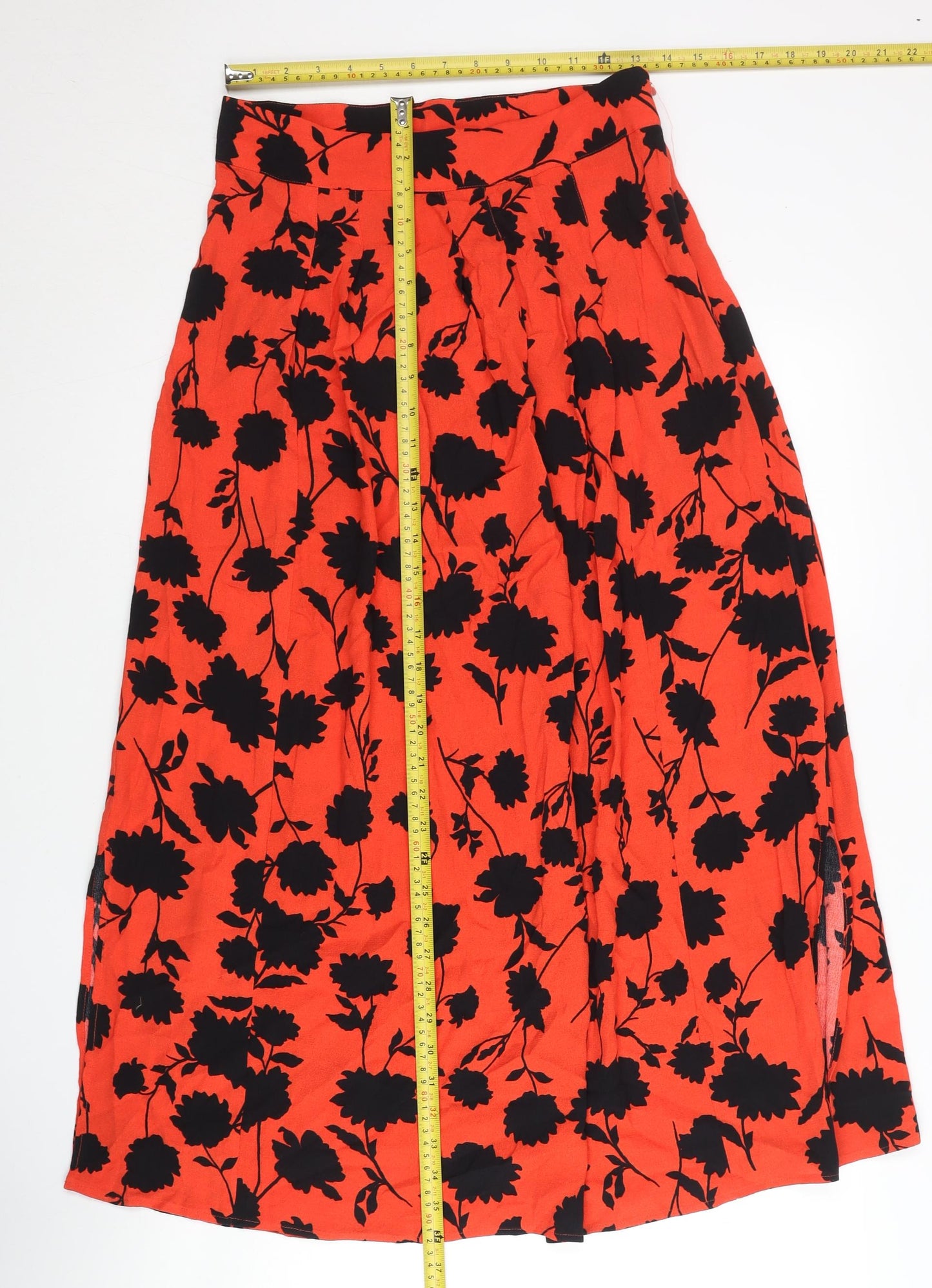 Marks and Spencer Womens Red Floral Midi A-Line Skirt Size 10