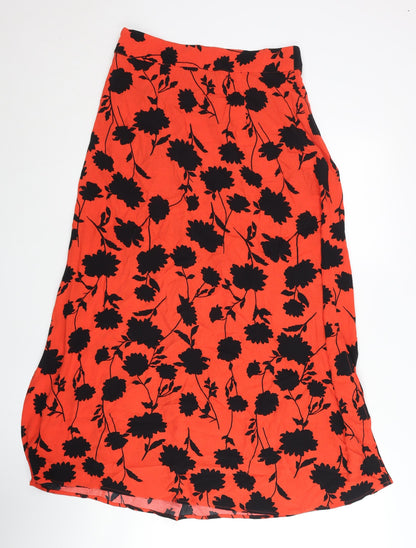 Marks and Spencer Womens Red Floral Midi A-Line Skirt Size 10