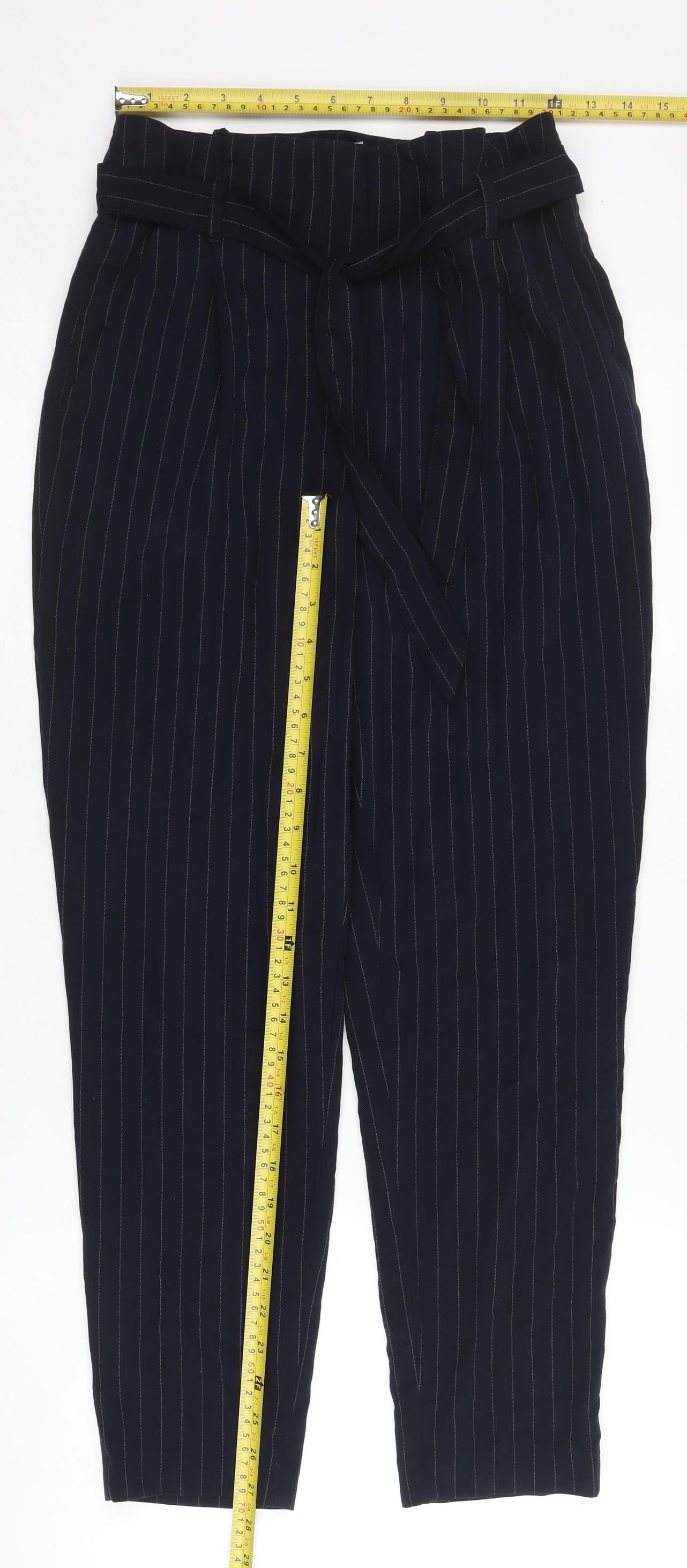 Womens UK Size 6 H&M Regular Fit Paperbag Blue Trousers